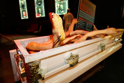 Bloody body parts welcome guests into Eli Roth's Goretorium, Sin City's mythical haunted hotel and casino, on the Las Vegas Strip Saturday night, October 6, 2012.